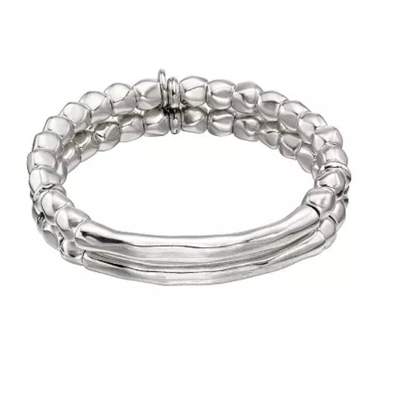 UNO de 50 Jewelry - UNO de 50 Double Strand Silver Beaded Bracelet with Tubular pieces